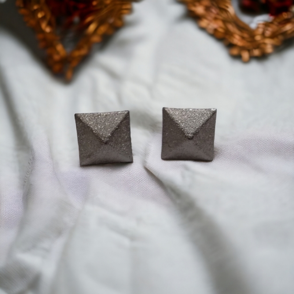 Silver Sparkly Square Geometric Earrings